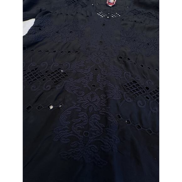Johnny Was Embroidered Blouse Womens Small Black Eyelet Bohemian Whimsical - Picture 6 of 14